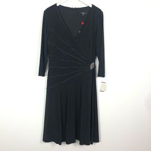 Tadashi Shoji black 3/4 length sleeve v neck fit & flare dress Size XL